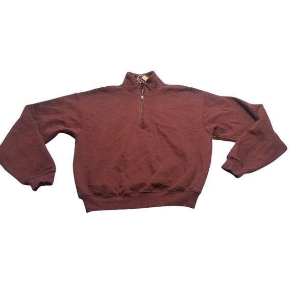 Skims Cotton Fleece Classic Half Zip Pullover Hoodie Oxblood Burgundy Medium NWT - Picture 2 of 6
